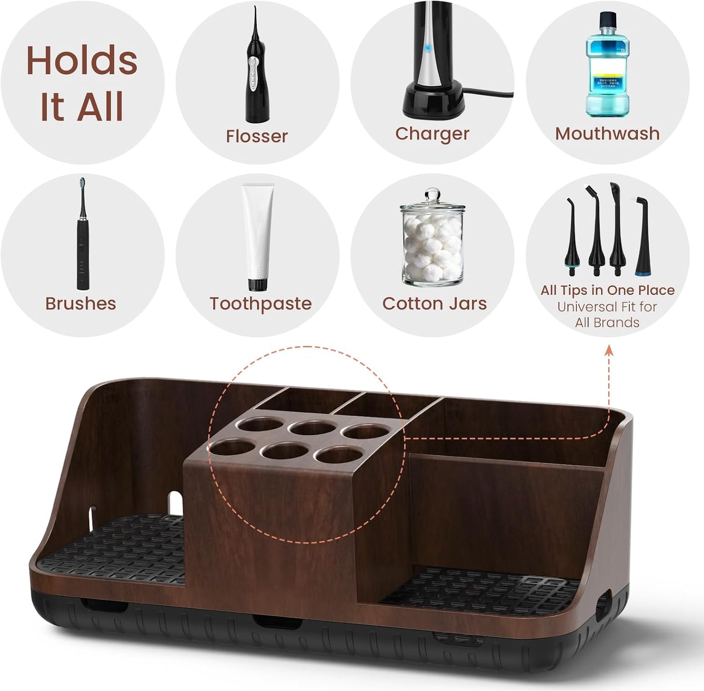 Boperzi Electric Toothbrush Holders with Cord Slots: Detachable Toothbrush and Toothpaste Holders, Large Tooth Brush Storage Caddy Set Drainage, Anti-Slip Bathroom Counter Organizer for Family, Kids