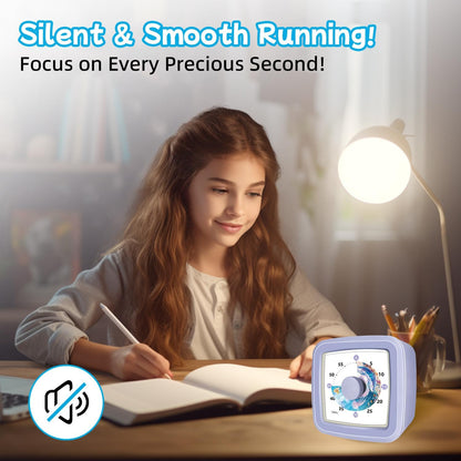 Kids Visual Timer 60 Minute – Countdown Clock for Homework, Kitchen Timer for Cooking, Silent Mini Timer with Cute Mermaid Shell Pattern, Gift Timers for Kids Focus & Daily Routines, Purple