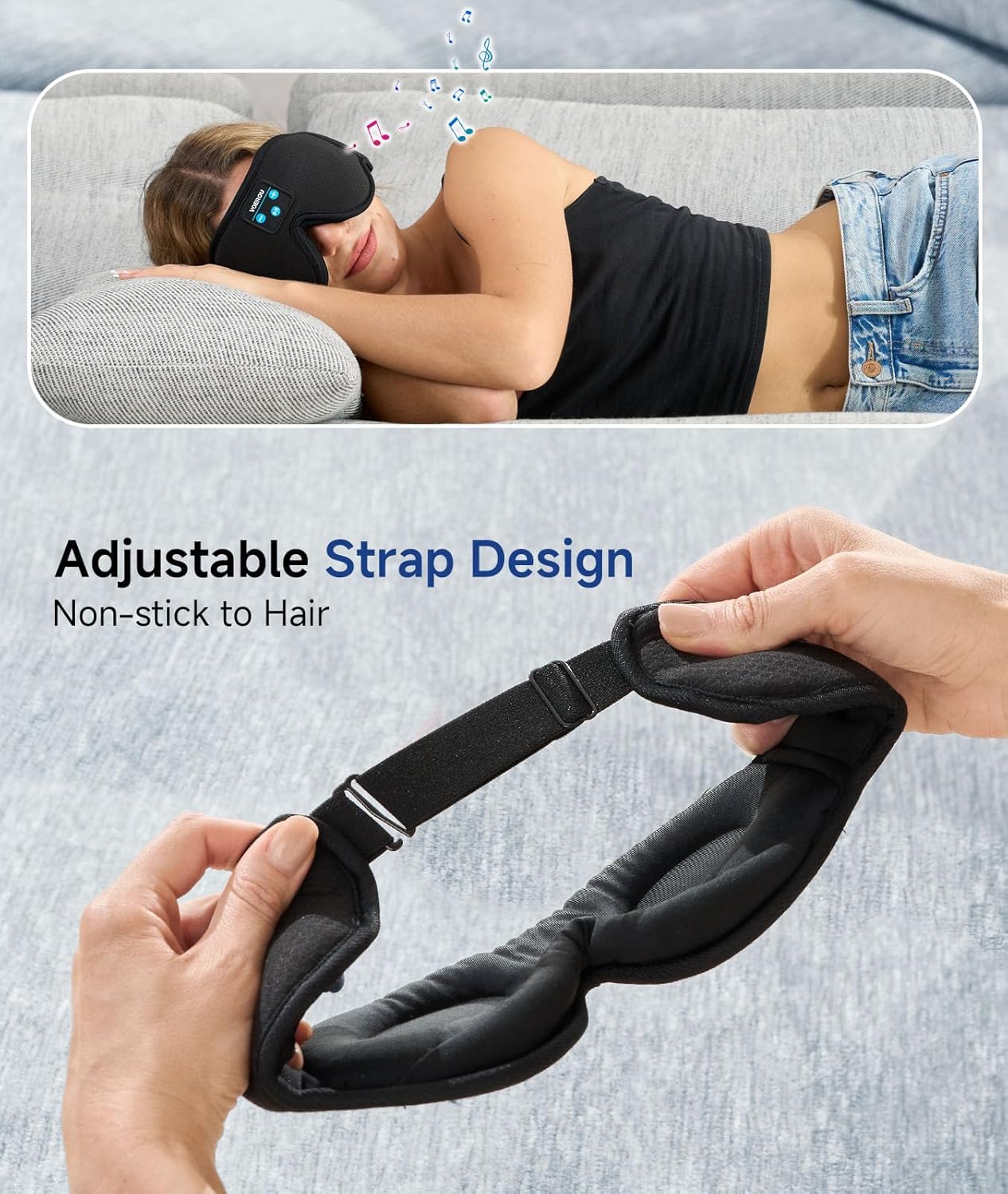 Voerou Sleep Mask with Bluetooth Headphones, Zero Pressure Wireless Sleeping Eye Mask, 100% Light Blocking Sleep Headphones for Side Sleepers, Suitable for Sleep Nap Travel, Cool Gadgets Unique Gifts