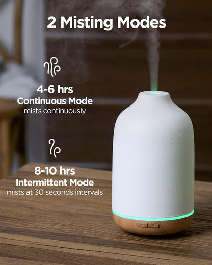 InnoGear Essential Oil Diffuser, 150ml Ceramic Stone Diffuser Handcrafted Aromatherapy Diffusers Ultrasonic Cool Mist Humidifier Vaporizor with 2 Mist Modes Waterless Auto Off for Room Office, White