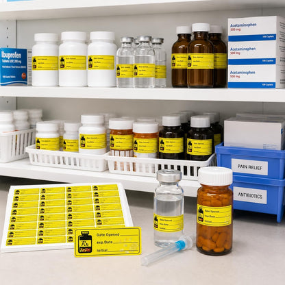 1000 pcs Date Opened Date Expired Stickers 1.5 x 0.5 inch Medication Instruction Pharmacy Expiration Date Drugstore Label Drug Pills EXP Dates Sticker for Inventory Pills Organized