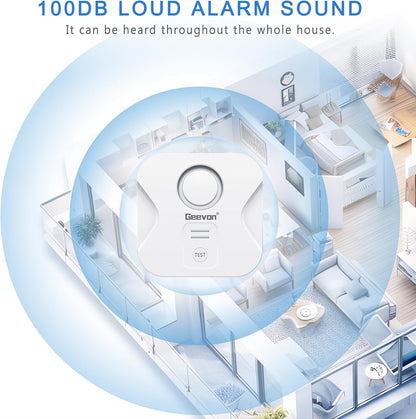 Geevon 100dB Water Leak Detectors for Home with Low Battery Alerts | 100dB Water Sensor Alarms for Basement,Bathroom,Laundry Room,Pipe/Drain/Sink/Faucet Drip Alert (Battery＆Screwdriver Included)