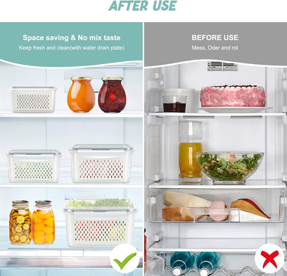 8 Pieces Fruit Storage Containers for Fridge with Lids and Strainer | 4Pack Fruit Containers for Fridge, Fresh Produce Saver Keeper for Vegetable Fruit Salad, BPA Free Organizer for Refrigerator