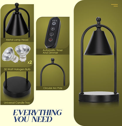 Candle Warmer Lamp with Timer, Electric Black Candle Warming Light for Bedroom, Dimmable Wax Melts Warmer for Home Decor Beside Lamp Gifts for Women (2 Bulbs Included)