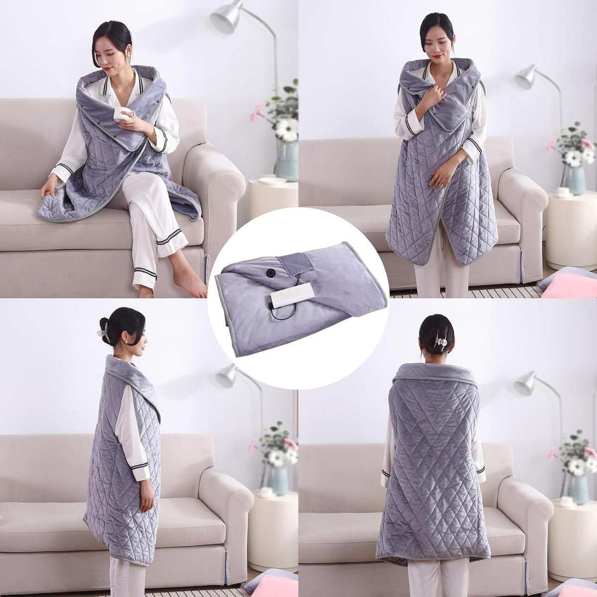 40"x55" Cordless Heated Blanket, Portable Heated Blanket Battery Operated, Cozy Soft Wearable Heated Shawl, 3 Heat Settings, Auto-Off, Machine Washable(Gray,Shawl)