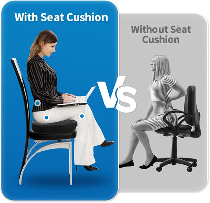 Memory Foam Seat Cushion for Office Chair & Car - Ergonomic Tailbone & Sciatica Pain Relief Pad - Non-Slip Desk Chair Cushion for Long Sitting, Breathable Mesh Pad for Posture Support (Black)