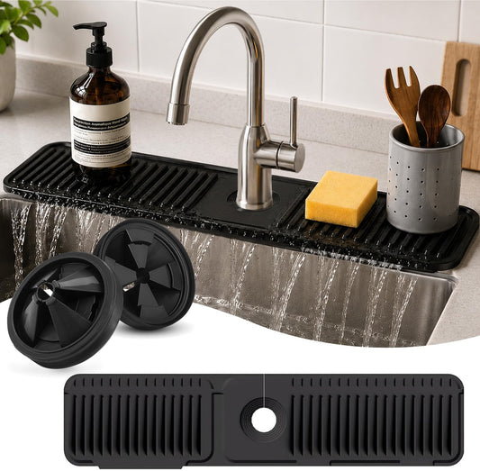 24 Inch Silicone Faucet Mat for Kitchen Sink Splash Guard, W/Sink Baffle | BPA-free silicone, Heat-resistant, non-slip, and built to withstand daily kitchen use, dishwasher safe and simple to rinse