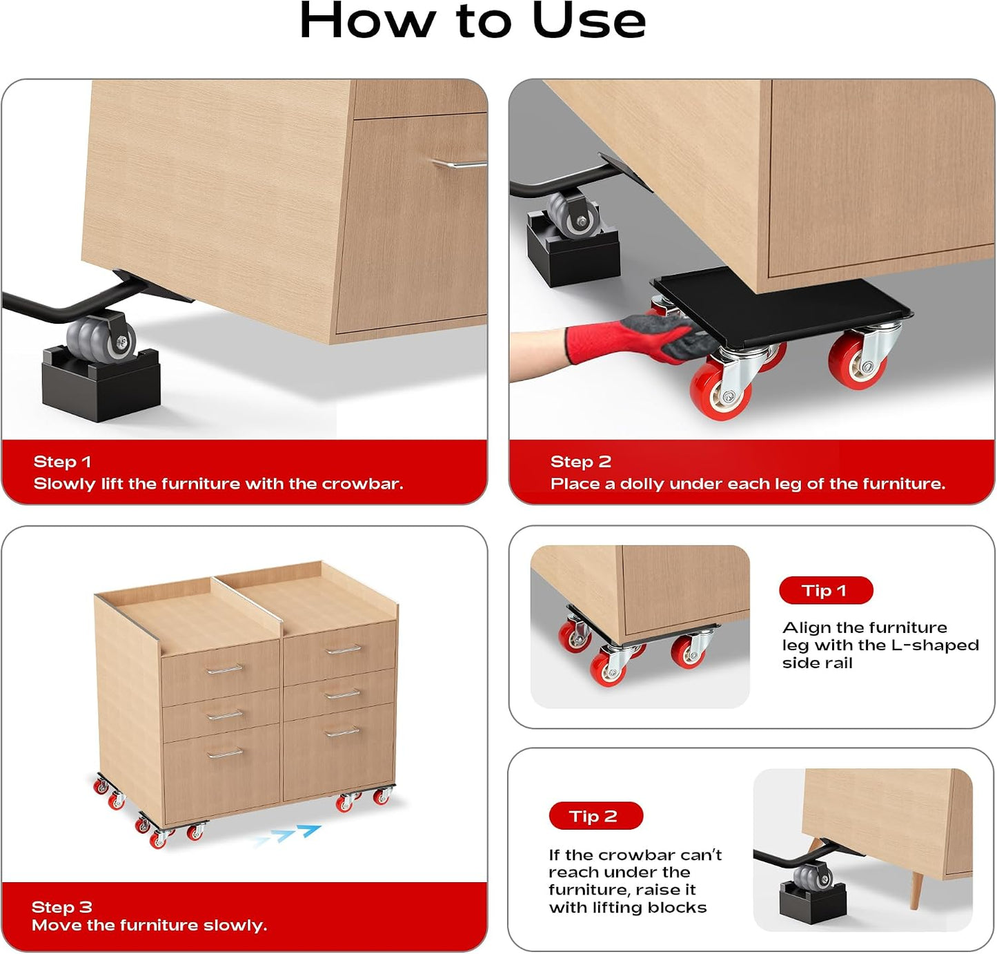 Furniture Dolly with 5 Wheels Heavy Duty Furniture Movers with Wheels Furniture Moving Wheels for Heavy Furniture Dollies Moving Dolly Heavy Duty Furniture Lifter Rollers 2866lbs Load Capacity