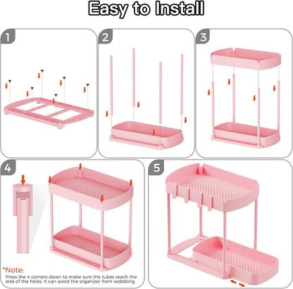 2 Packs Under Sink Pull-Out Storage Organizers, 12.8 Inches, Black | Multi-Purpose Cabinet Organizers and Storage for Bathroom & Kitchen