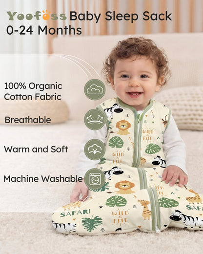 Yoofoss Baby Sleep Sack 0-6 Months Wearable Blanket for Babies 100% Organic Cotton 2-Way Zipper TOG 0.5 Toddler Sleeping Sack 3 Pack, Sleep Sacks