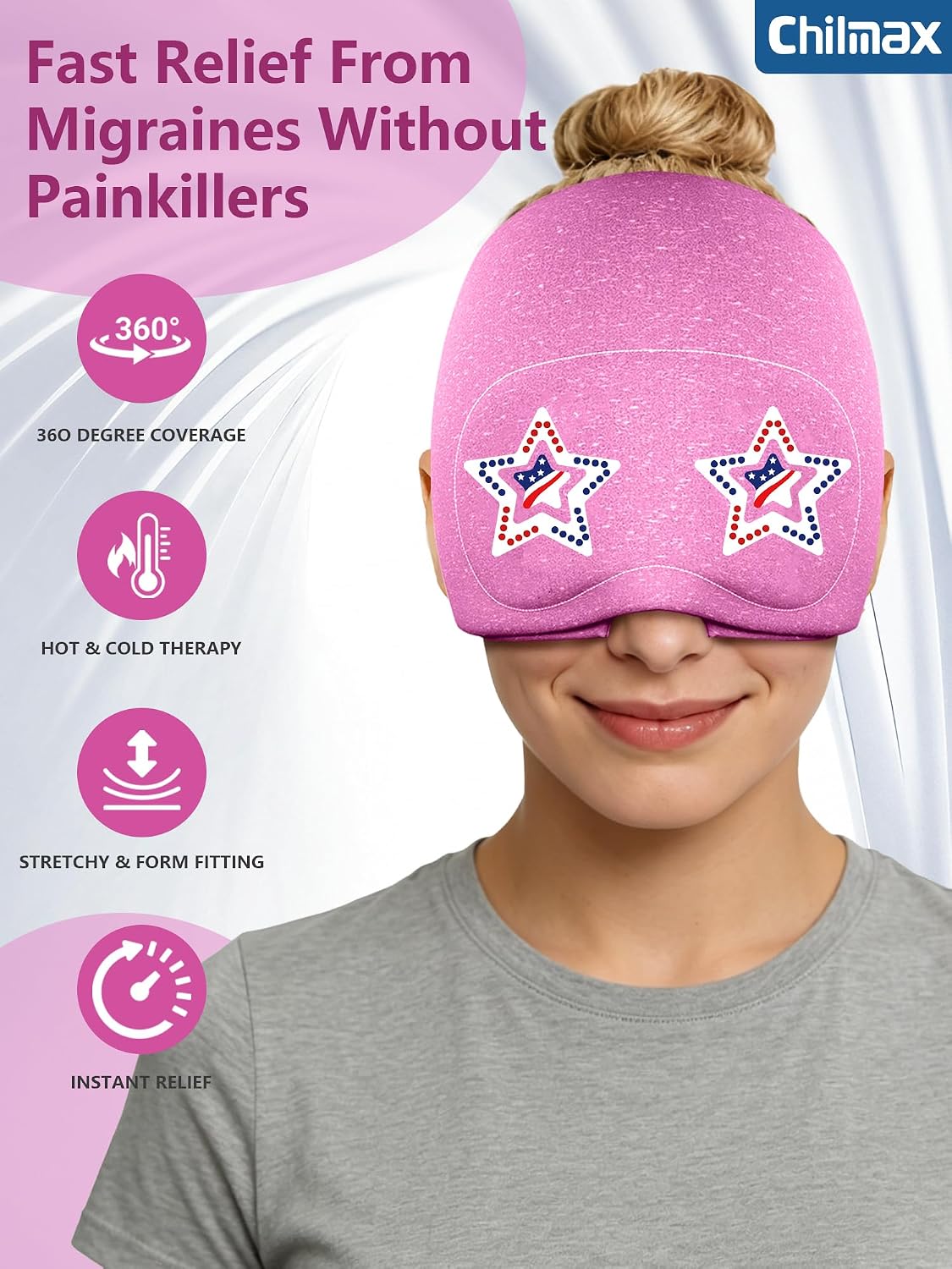 Migraine Relief Cap with Slide-Up Eye Mask, Headache Relief Ice Hat | Compression Head Face Ice Pack, Reusable Hot & Cold Gel Wrap for Hangover, Stress, Tension,Puffy Eyes, for Men Wemen Gift
