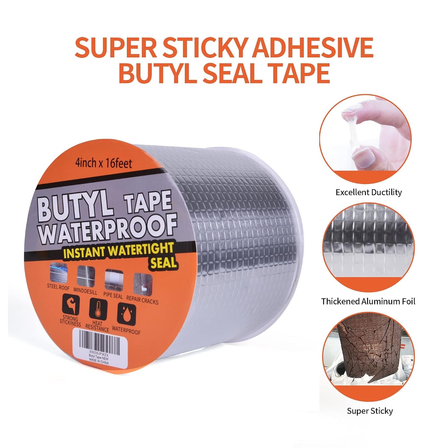 TAPEBEAR Butyl Tape Aluminum Waterproof Sealing Tape 2" x 16Feet | Sealant Tape for RV Repair, Window, Silicone, Glass & EDPM Roof Leak Patching, Boat and Pipe Sealing, Silver