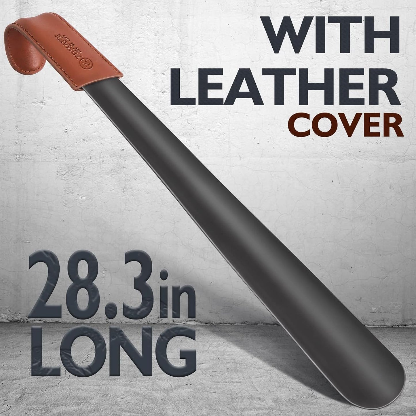 ZOMAKE Shoe Horn Long Handle for Seniors Men Women, Metal Shoehorn 2Pack | 16.5" Long Boot Horn, Travel Small Shoe Spoon Helper 7.5", Sturdy Stainless Steel, Anti-Slip Leather Grip, Shoe Protection