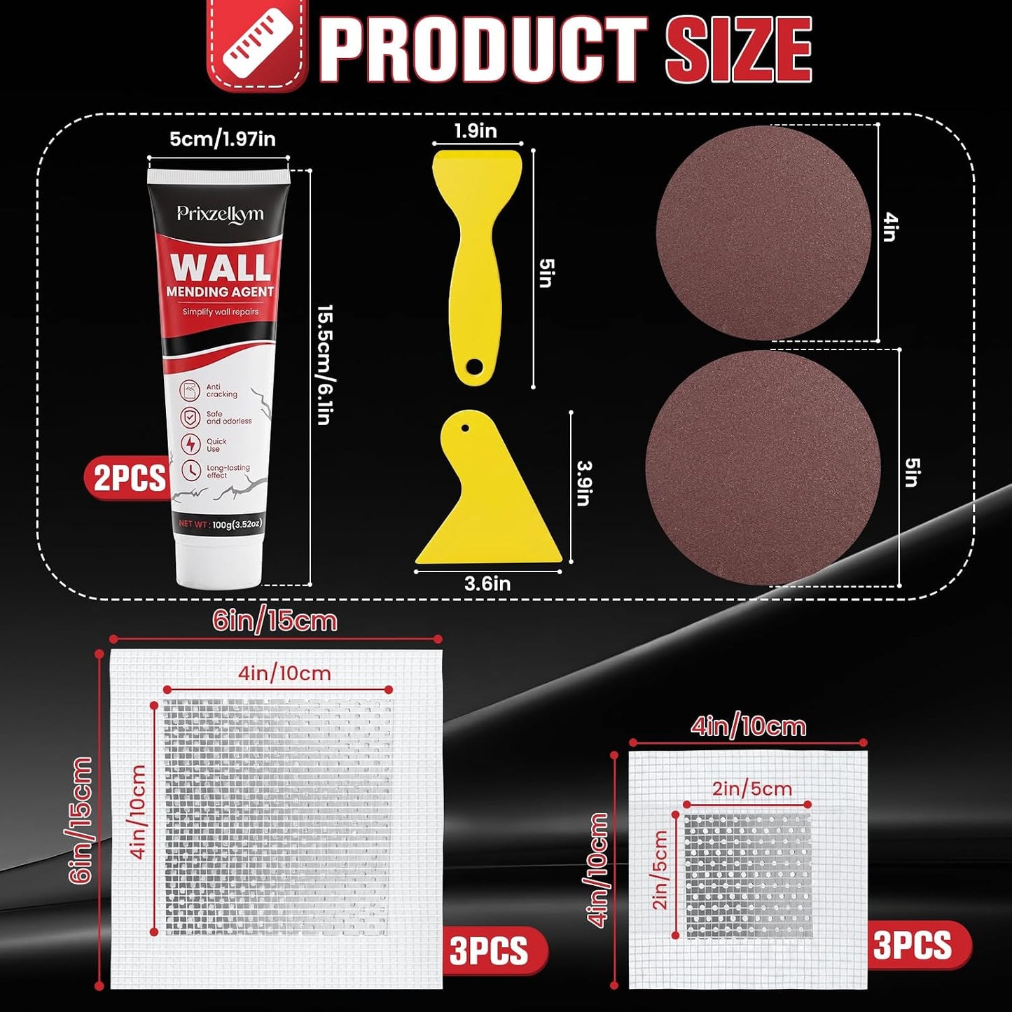Drywall Repair Kit 30 Pack, 2/4/6/8 inch Drywall Repairs Patch, Dry Wall Patch with Scraper and Sandpaper for Drywall Repair Patch Kit
