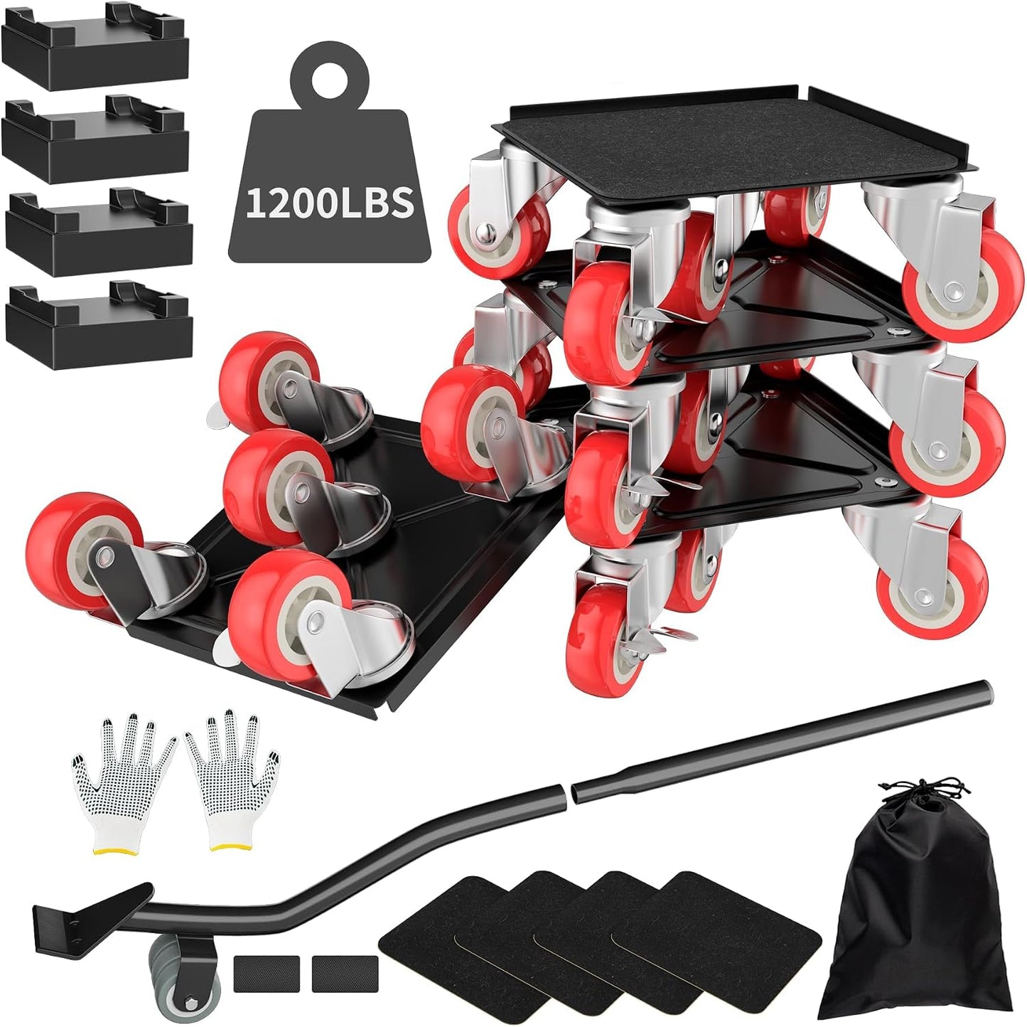MYUEA Furniture Dolly,Furniture Movers with 5 Wheels,Carbon Steel Panel Heavy Duty Dolly,Maximum Load 3474 LBS,Furniture Lifter with 5 360° Rotatable Rubber Universal Wheels(Silver,6.89x6.9 in)