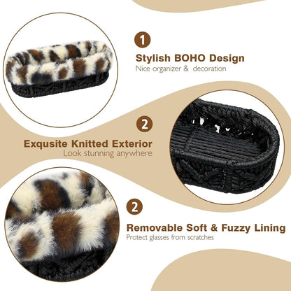 Plush Lined Eyeglass Holder Case for Nightstand | Anti-scratch Glasses Holder,Cotton Rope Eyeglass Stand Storage Organizer Tray for Office Desk