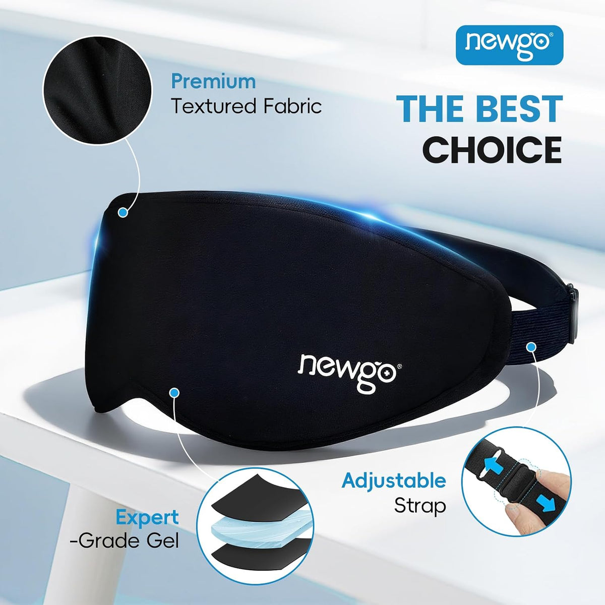 NEWGO 3D Cooling Eye Mask, Weighted Eye Mask for Sleeping, Black