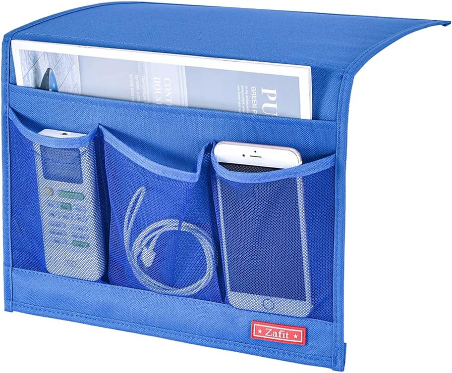 Zafit 5 Pockets Bedside Caddy, Bedside Storage Organizer for Water Bottles, Magazines, Phone, Glasses (5 Pockets-Grey)
