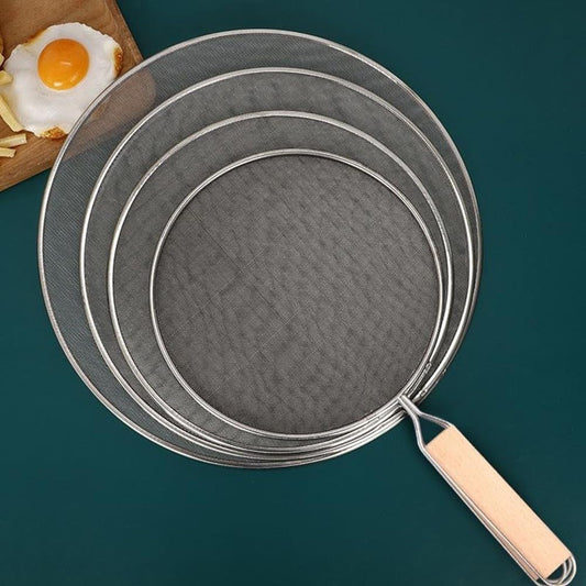 Stainless Steel Oil Splatter Screen with Fine Mesh and Wooden Handle for Frying Pans, Skillets and Pots, Easy to Clean Grease Guard, 8/10/11/13 Inch Sizes(25cm)