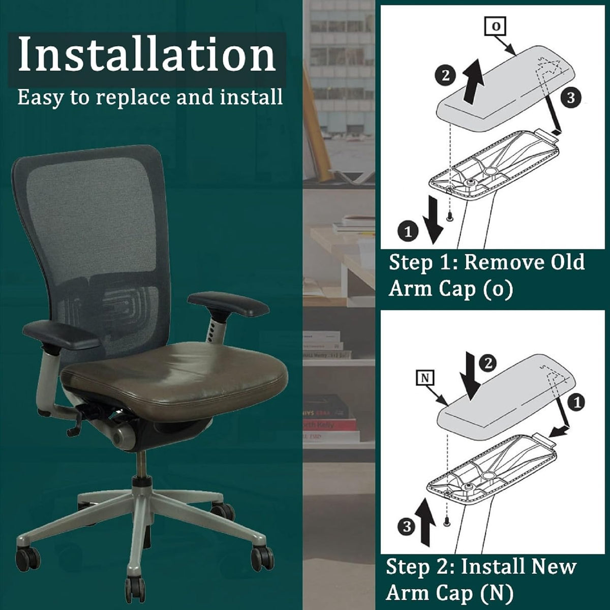 Chair Armrest Replacement, Arm Pad Caps Replacement for Haworth Zody Office Chair 1 Pair (Black)