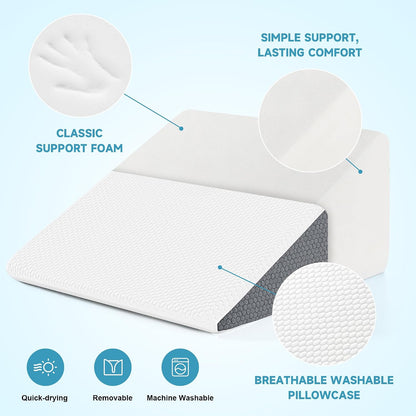 Yojoker Wedge Pillow for Sleeping - 12 Inch Bed Wedge for Headboard Triangle Pillow, Memory Foam Wedges for Acid Reflux, GERD, Snoring, Post Surgery Back Pain Relief, Leg Elevation, Washable Cover