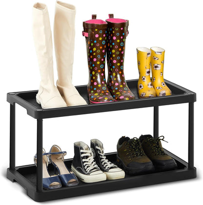 Cinnvoice Boot Tray Rack for Entryway Plastic Waterproof Shoe Mat Tray Large Storage Shelf for Indoor Outdoor Entryway Hallway Closet Use in All Seasons Black(28" d X 14.5" w X 14.5" h)