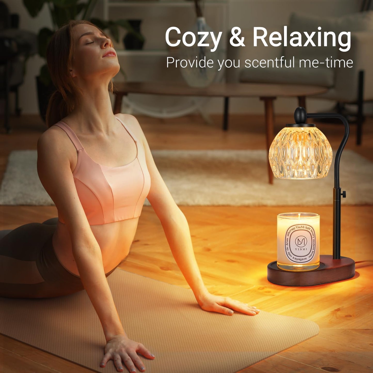 Candle Lamp with Timer & Dimmer - Height Adjustable for Scented Candles, with 2 * 50W Bulbs - Home Decor Gift for Mothers Day (Black)