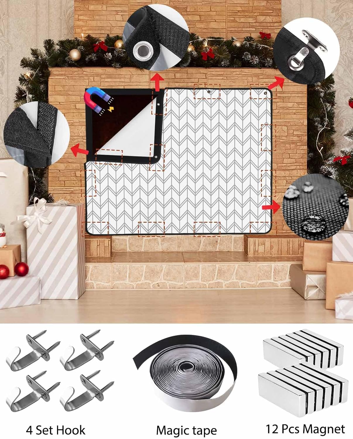 Magnetic Fireplace Cover Blue Geometric Waves Fireplace Screen Decorative Abstract Stripes Insulation Fireplaces Blocker Blanket Save Energy Fireplaces Draft Stopper Covers for Living Room 45x34 Inch