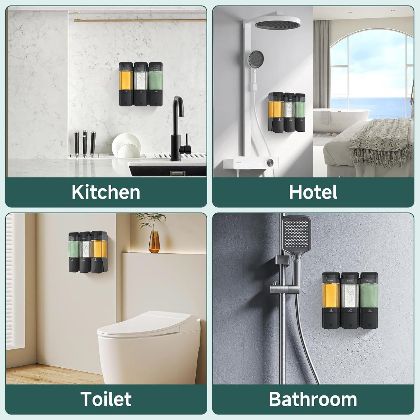 Shampoo and Conditioner Dispenser 3 Chamber No Drill Shampoo Dispenser for Shower Wall Mounted Shower Soap Dispenser 3 * 500ml Refillable Shower Dispenser for Bathroom Hotel(Black 3 Chamber)