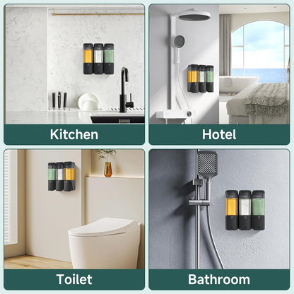 Shampoo and Conditioner Dispenser 3 Chamber No Drill Shampoo Dispenser for Shower Wall Mounted Shower Soap Dispenser 3 * 500ml Refillable Shower Dispenser for Bathroom Hotel(Black 3 Chamber)