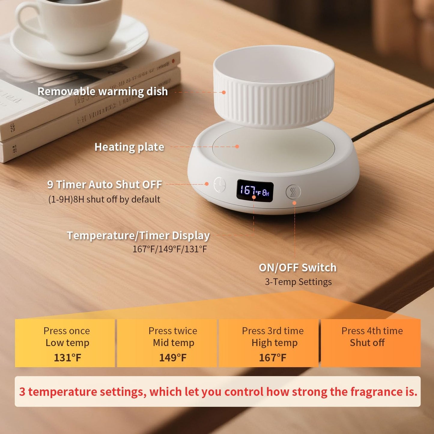 Candle Warmer,Wax Melt Warmer, Wax Warmer for Scented Wax, Wax Cube Burner | Wax Melter, 3 Temp Setting, 1-9H Auto Shut Off Timer, Electric Scented Wax Melter, Home Bedroom Office Use,Coffee Mug Warmer