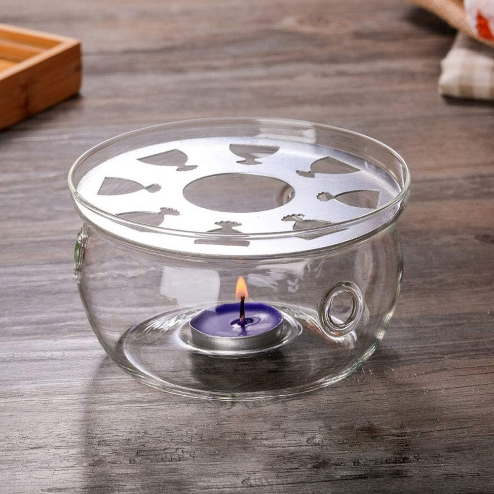 Teapot Warmer with Stainless Steel Plate Handcrafted Clear High Borosilicate Glass Round Diameter 5inch for 600-1800ml Teapot