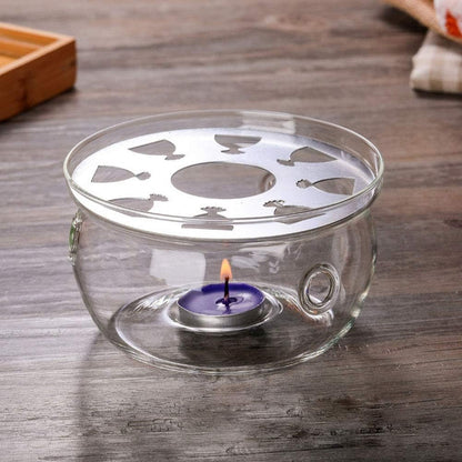 Teapot Warmer with Stainless Steel Plate Handcrafted Clear High Borosilicate Glass Round Diameter 5inch for 600-1800ml Teapot