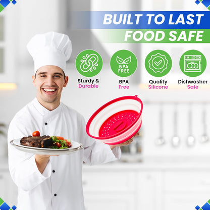 Microwave Splatter Cover 10.5” - Foldable Silicone Microwave Cover for Food | Splatter Covers the Dish and Plate - Durable Silicone Microwave Food Cover Lid With Vents for Microwave Splatter Protection