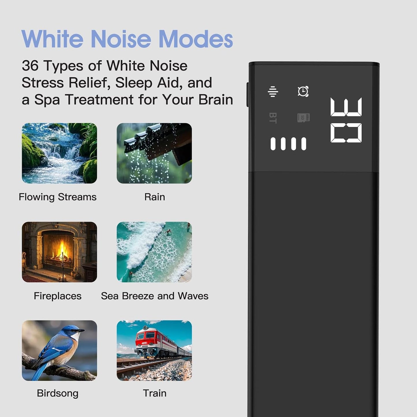 Under-Pillow Speaker for Sleeping - Bluetooth White Noise Sound Machine, Bone Conduction Bluetooth Under Pillow Speaker with 36 Soothing Sounds, Timer, TF Card Support for Side Sleepers & Deep Sleep