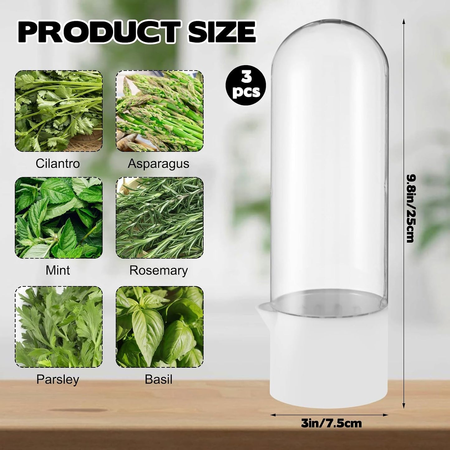 3 Pack Herb Saver for Refrigerator Large Fresh Herb Keeper Cilantro Container for Refrigerator Vegetable Preservation Container for Cilantro Asparagus Mint Rosemary Parsley Basil for 2-3 Weeks