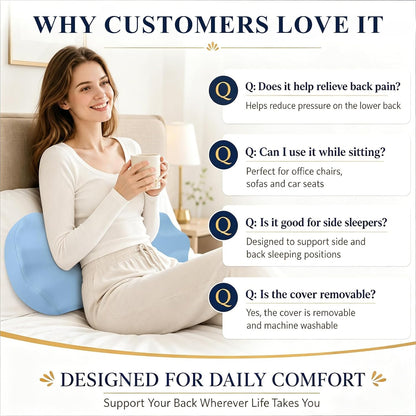 Fledano Lumbar Support Pillow for Bed – Memory Foam Lower Back Pain Relief Pillow for Sleeping, Ergonomic Lumbar Pillow for Side & Back Sleepers, Sciatica & Hip Pain Relief, Washable Cooling Cover