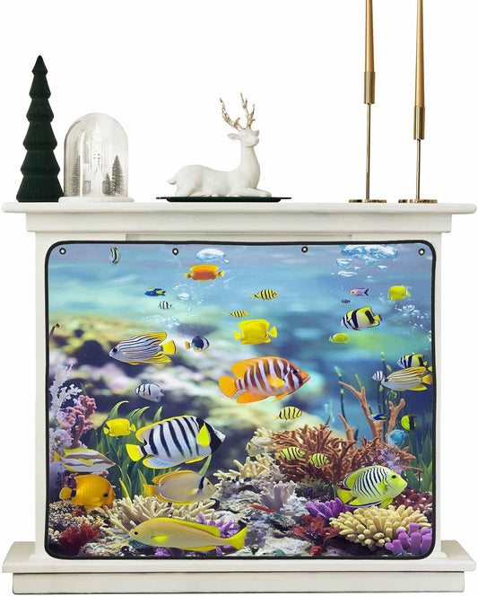 Coastal Magnetic Fireplace Cover, Fireplace Draft Blocker, Fish Nautical Summer Beach Ocean Fireplaces Blanket for Heat Loss/Cold Air, Fireplaces Draft Stopper Cover for Inside 45"x34"
