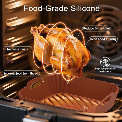 Air Fryer Silicone Liners 2 Pack, Reusable Square Air fryer Basket Liners, 4-6Qt Silicone Baking Tray for Instant Air fryer, Oven Microwave Pot Accessories, Food Grade Kitchen Gadgets