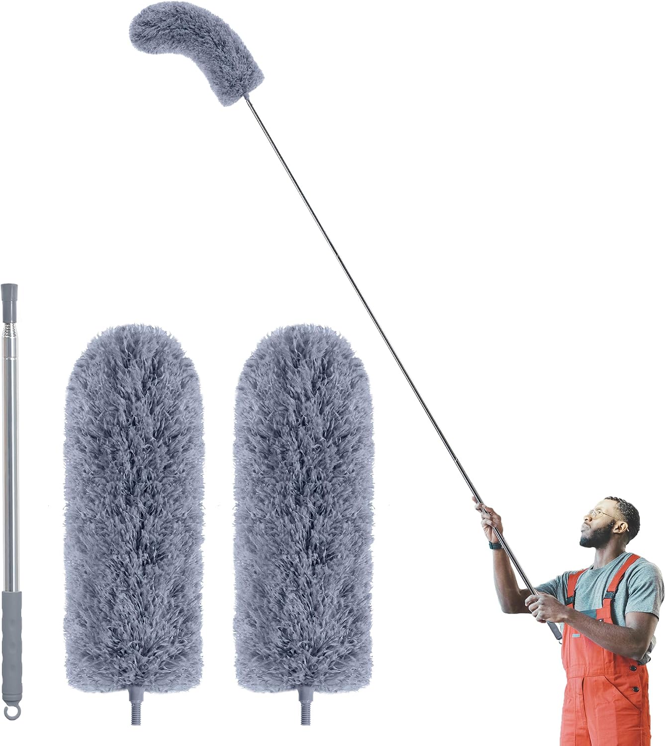IVYROLL Skinny Duster with Extension Pole for Under Furniture | Under Appliance Cleaning Tool with 3 Microfiber Dusting Cloths, Retractable Flat Duster for Under Refrigerator, Gap