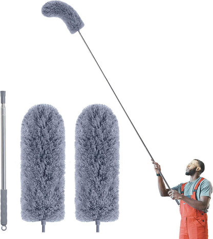 IVYROLL Skinny Duster with Extension Pole for Under Furniture | Under Appliance Cleaning Tool with 3 Microfiber Dusting Cloths, Retractable Flat Duster for Under Refrigerator, Gap