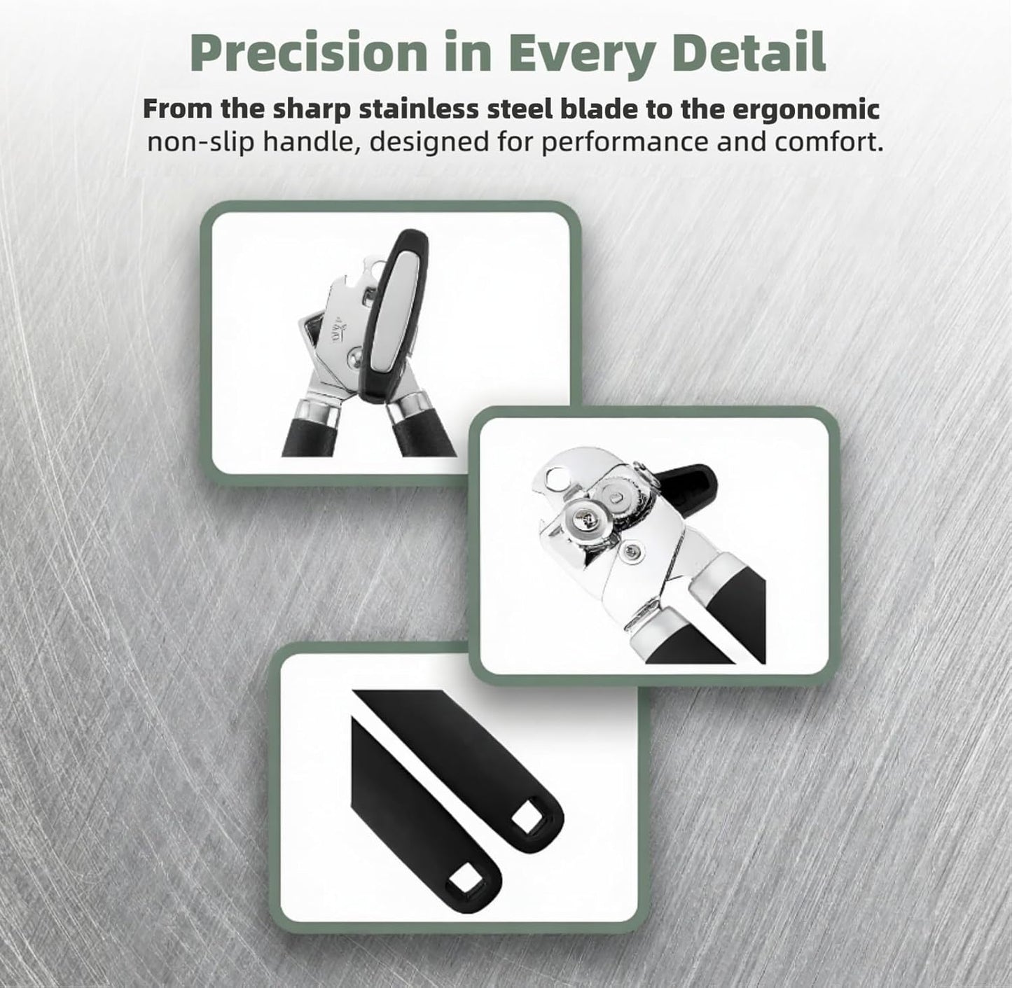Heavy Duty Manual Can Opener, Stainless Steel, Black | 2-In-1 Can & Bottle Opener, Smooth Edge Sharp Cutting, Soft Oversized Handle, Easy Clean, Multifunctional Kitchen Tool