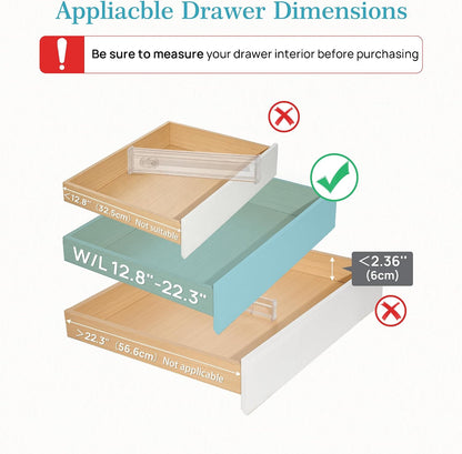 Vtopmart 2.36" Drawer Dividers with Expandable Inserts, 12.8"-22.3", 8 Pack | Adjustable Kitchen Drawer Organizer, Clear Organizer Separator for Flatware, Utensil, Cutlery, 8 Dividers with 14 Inserts