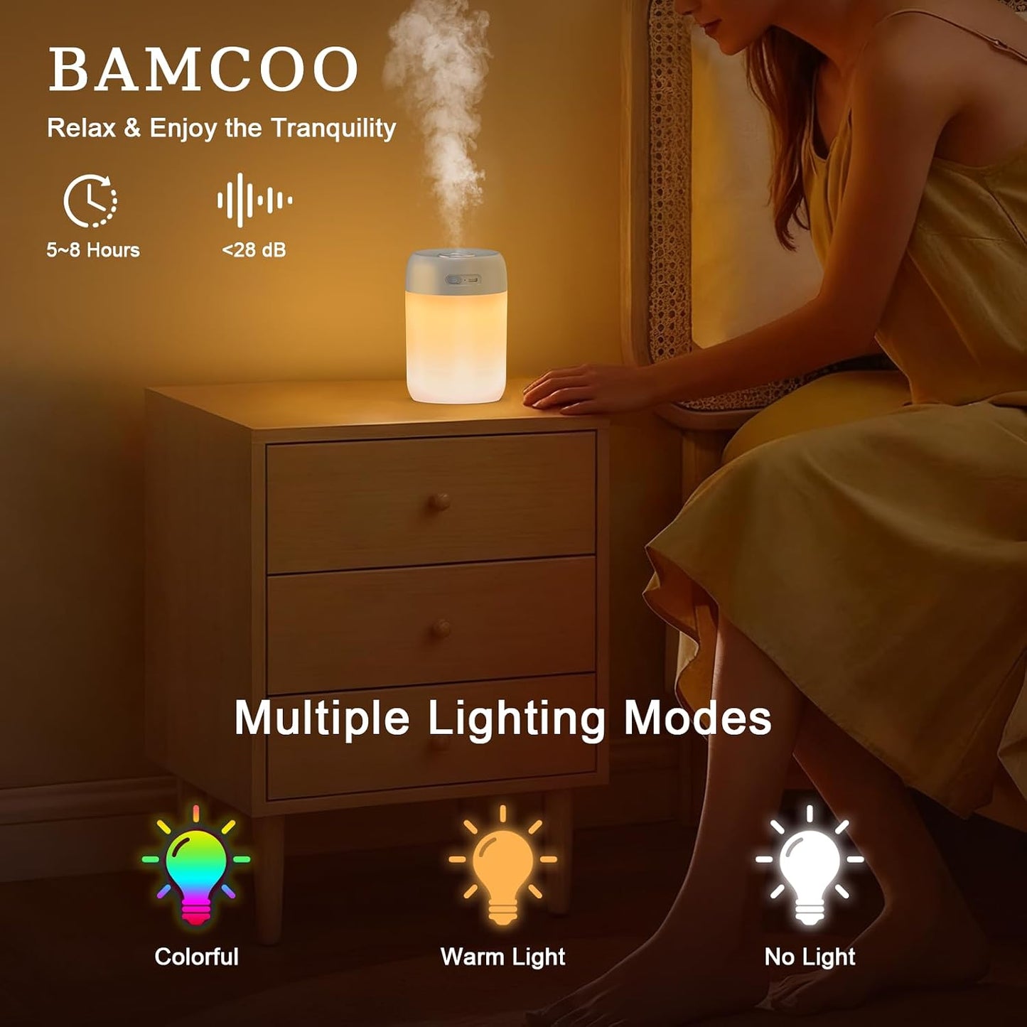 Plant Humidifier Indoor, 650ml Humidifier for Plants, Gray | Small Plant Humidifier with Colorful Lights for Plants, Bedroom, Office Desktop, Baby Room
