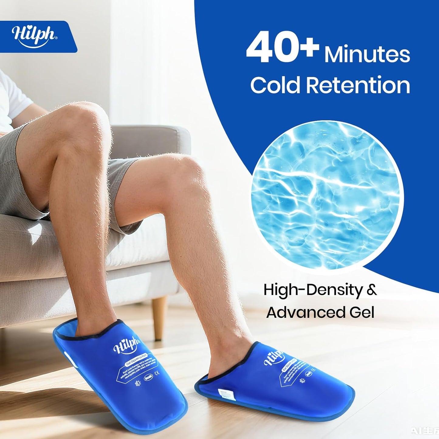 Hilph Foot Ice Pack Slippers, 1 Pair Ice Pack for Feet & Toes Pain Relief | Reusable Hot Cold Therapy for Plantar Fasciitis, Gout, Bunions, Neuropathy Relief, Surgery Recovery, HSA Eligible FSA, Blue