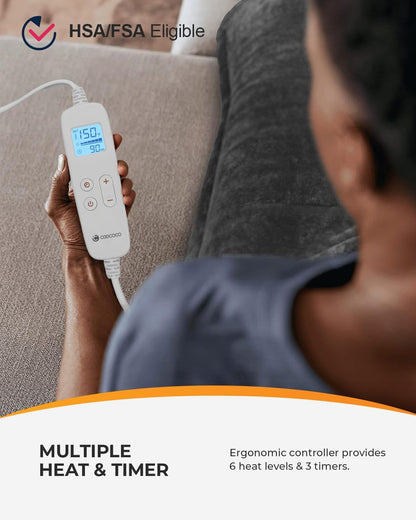 CooCoCo FSA Eligible 24 x 33 in Heating Pad for Neck & Back | HSA Approved, Electric Neck & Shoulder Heat Wrap, Weighted Edges, 6 Heat Settings, 3 Timers, Auto-Off, ETL Certified