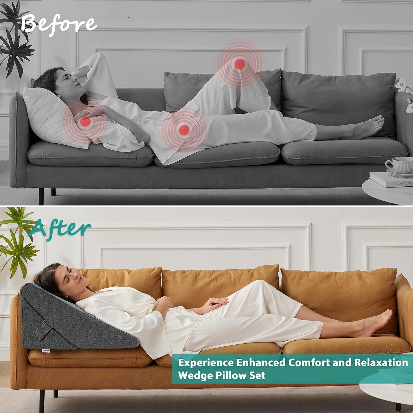 Bedluxe Wedge Pillow Headboard, 3PCS Orthopedic Bed Wedge Pillows Set for After Surgery, Adjustable Pillow Wedge for Acid Reflux&Back Pain Relief, Sleeping, Back Pillow for Bed Sitting Up, White/Grey