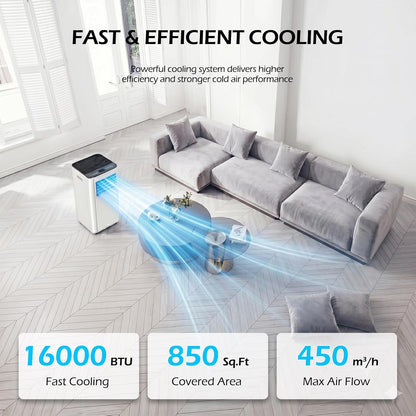 16000 BTU Portable Air Conditioners with WiFi APP | 5-in-1 Fast Cooling for 850 Sq.Ft, Dehumidifier, Fan, 24H Timer, Quiet 40dB Sleep Mode for Home - Included window kit