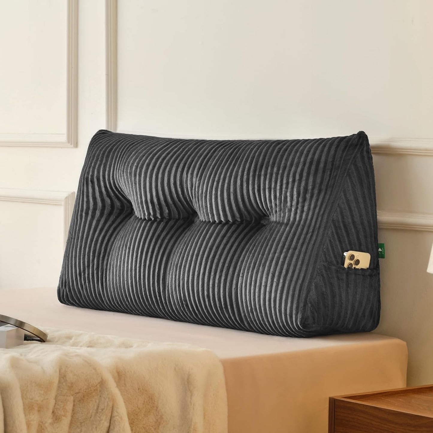 Z-hom Headboard Pillow, Wedge Backrest Cushion, Queen Size,NO Roll Pillow | Grey Triangular Backrest Cushion Equipped,NO Roll Pillow,Ideal for Reading,Sitting Up in Bed&Filling Headboard Gaps