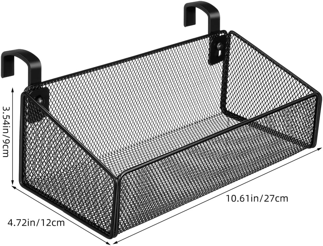 Luxshiny Bedside Hanging Storage Basket, Beside Shelf Metal Organizer Rack | No Drilling Required, Attaches to Bed Frame or Desk, Stores Phone and Books, 1 Basket with 10 Hooks